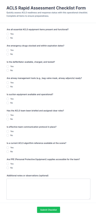 ACLS Rapid Assessment Checklist Form Template