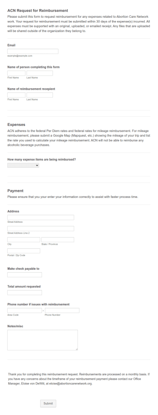 ACN Request For Reimbursement Form Template