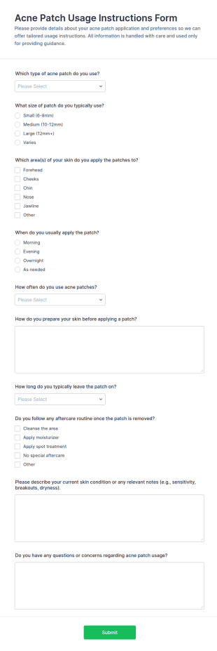 Acne Patch Usage Instructions Form Template