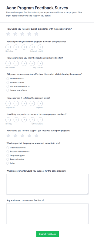Acne Program Feedback Form Template