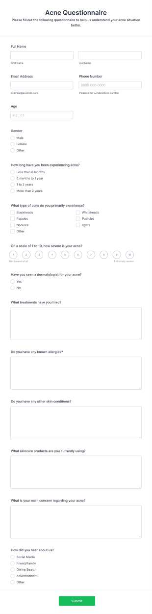 Acne Questionnaire AI Agent Template | Jotform