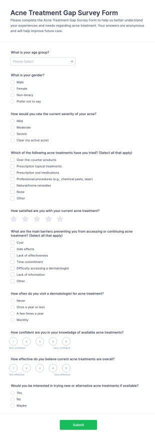 Acne Treatment Gap Survey Form Template