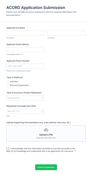 ACORD Application Submission Form Template