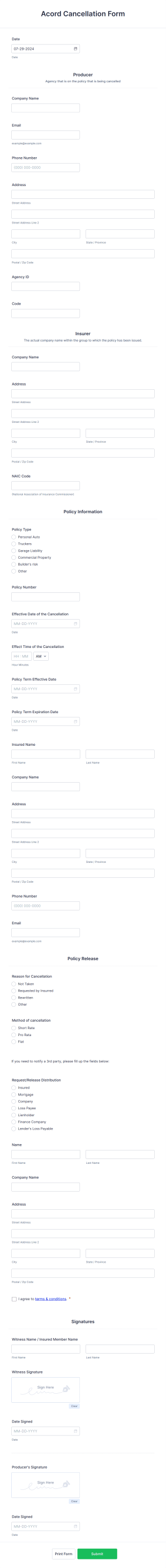 Acord Cancellation Form Template