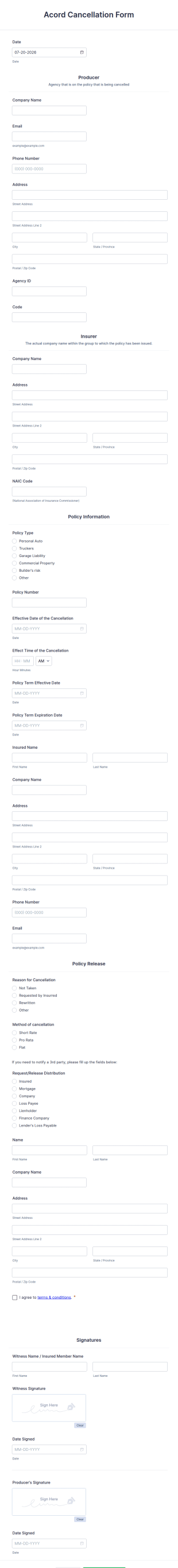 Acord Cancellation Form Template