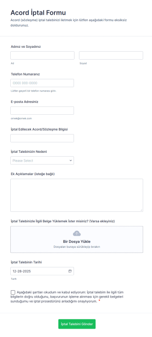 Acord İptal Form Template