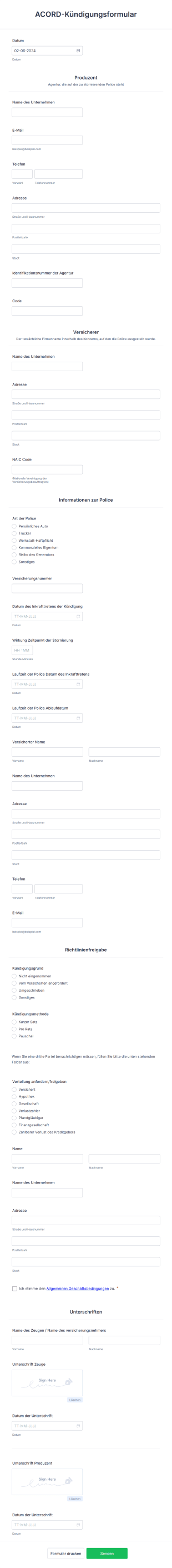 ACORD Kündigungsformular Form Template