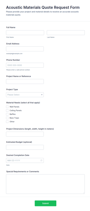 Acoustic Materials Quote Request Form Template