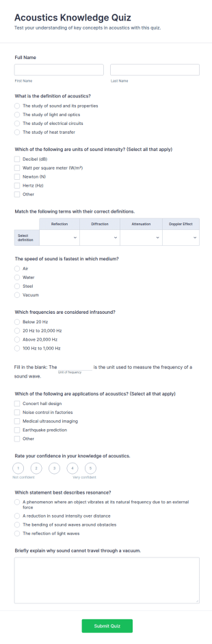 Acoustics Knowledge Quiz Form Template
