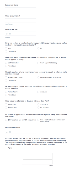 Advanced Care Planning Survey Form Template