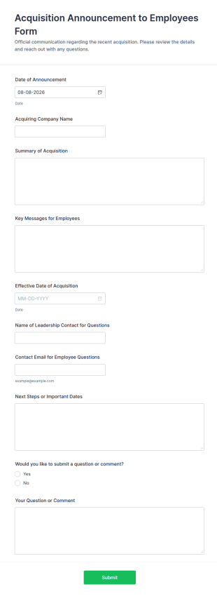 Acquisition Announcement To Employees Form Template