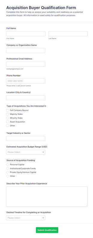 Acquisition Buyer Qualification Form Template