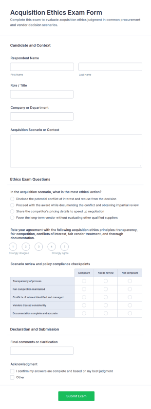 Acquisition Ethics Exam Form Template