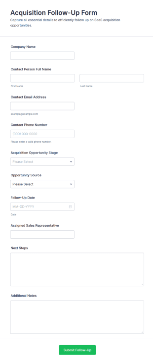 Acquisition Follow Up Form Template