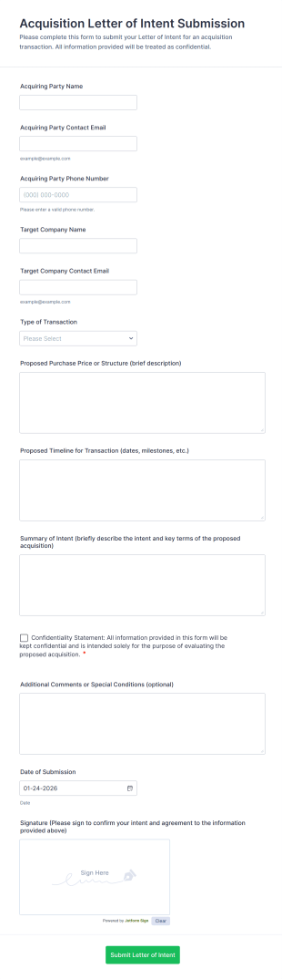 Acquisition Letter Of Intent Submission Form Template