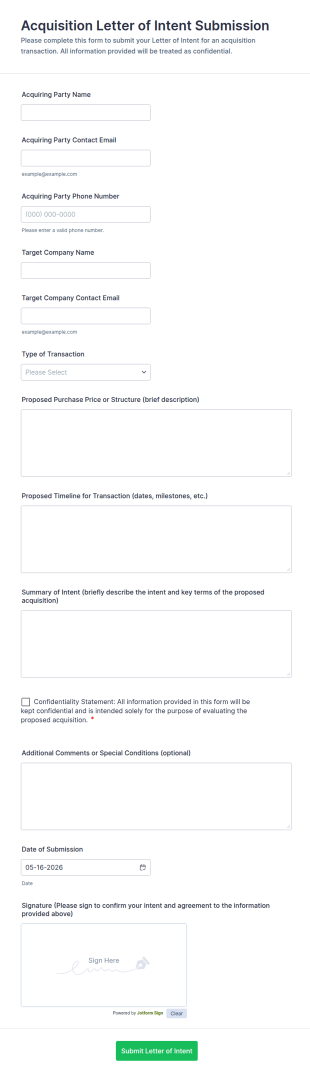 Acquisition Letter Of Intent Submission Form Template