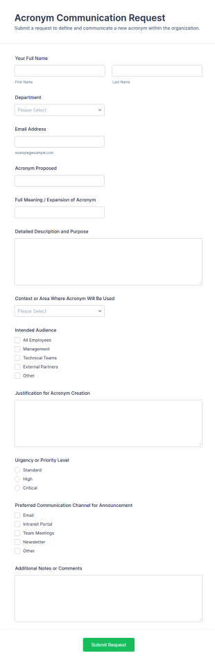 Acronym Communication Request Form Template