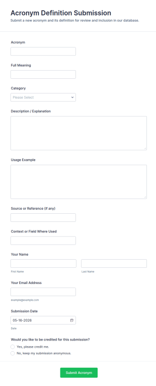 Acronym Definition Submission Form Template
