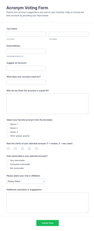 Acronym Voting Form Template