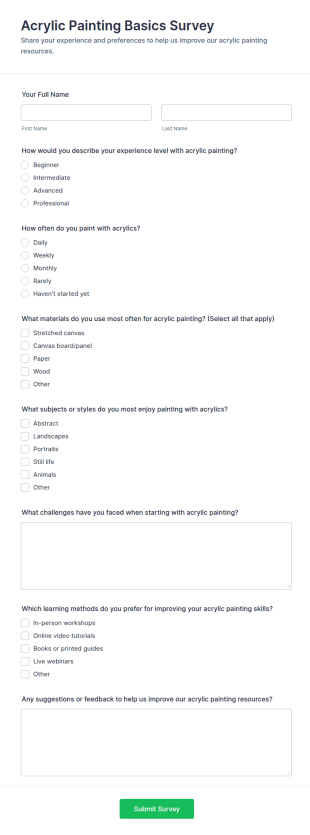 Acrylic Painting Basics Survey Form Template