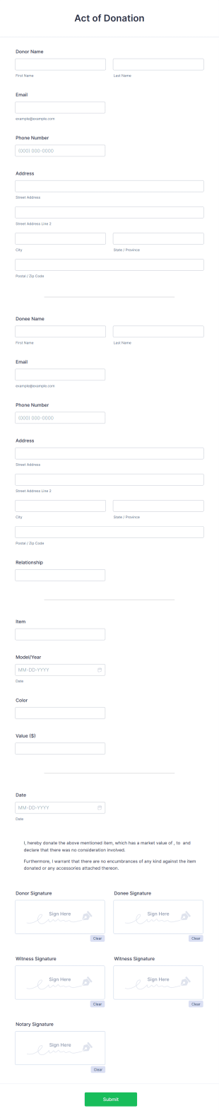 Act Of Donation Form Template