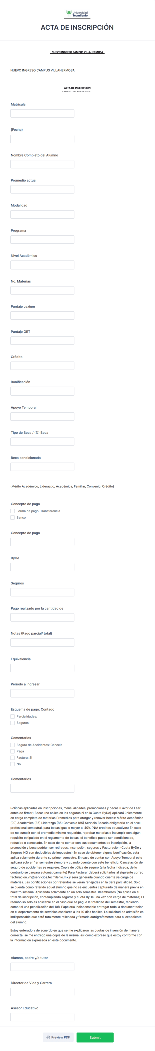 Acta De Inscripción