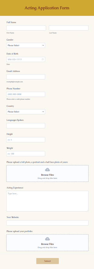 Acting Application Form Template