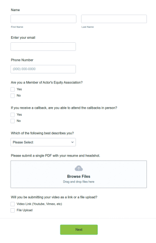 Acting Audition Form Template