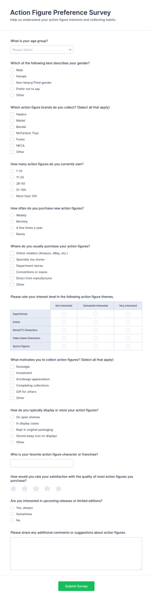 Action Figure Preference Survey Form Template