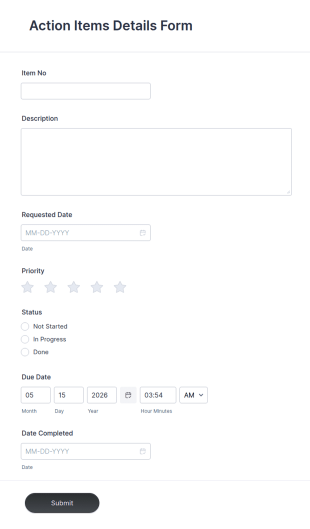 Action Items Details Form Template