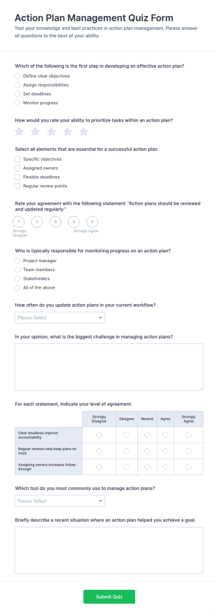 Action Plan Management Quiz Form Template