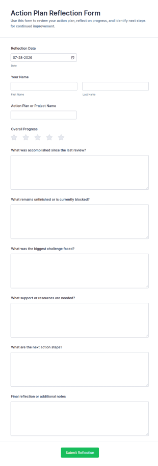 Action Plan Reflection Form Template