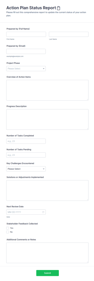 Action Plan Status Report Form Template