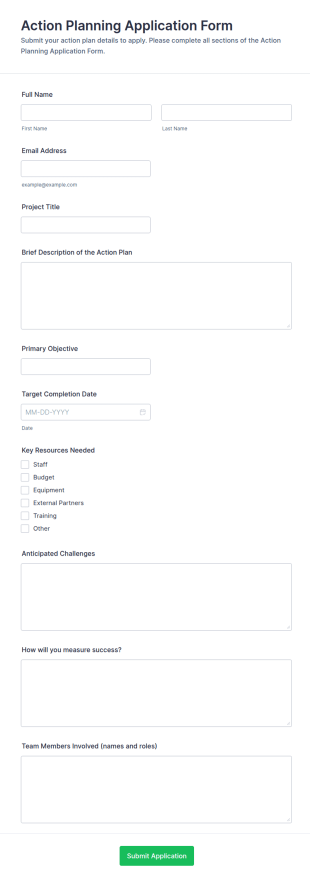 Action Planning Application Form Template