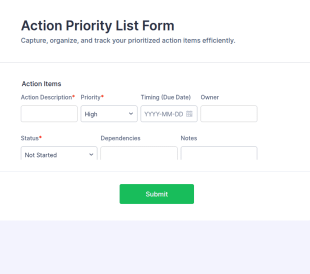 Action Priority List Form Template