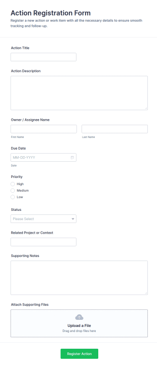 Action Registration Form Template