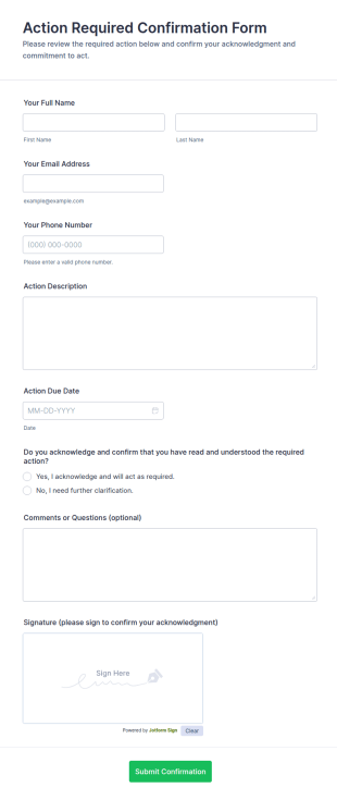 Action Required Confirmation Form Template