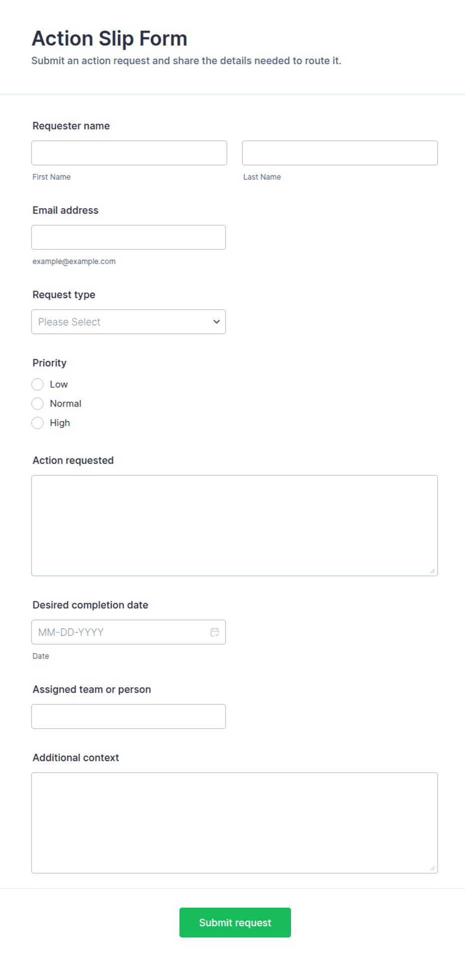 Action Slip Form Template | Jotform