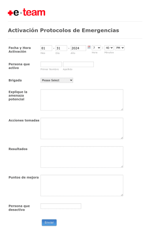 Activación Plan De Emergencia Form Template
