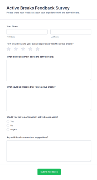 Active Breaks Feedback Survey Form Template