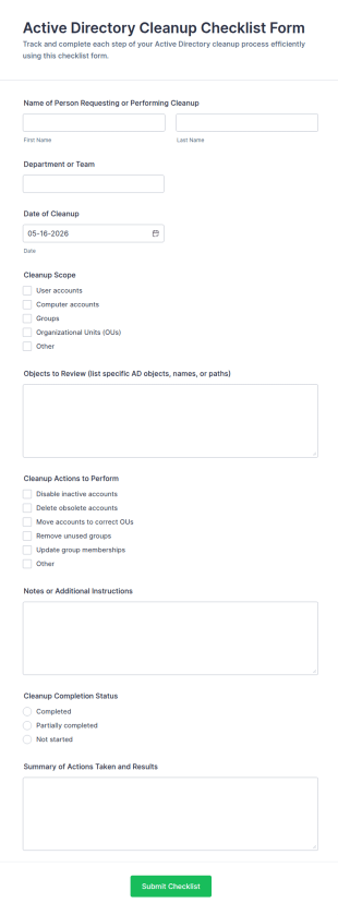 Active Directory Cleanup Checklist Form Template
