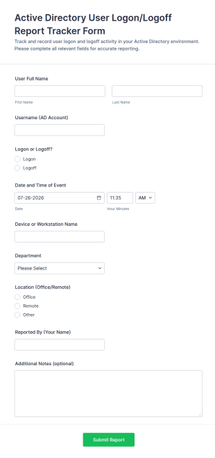 Active Directory Logon/Logoff Report Tracker Form Template