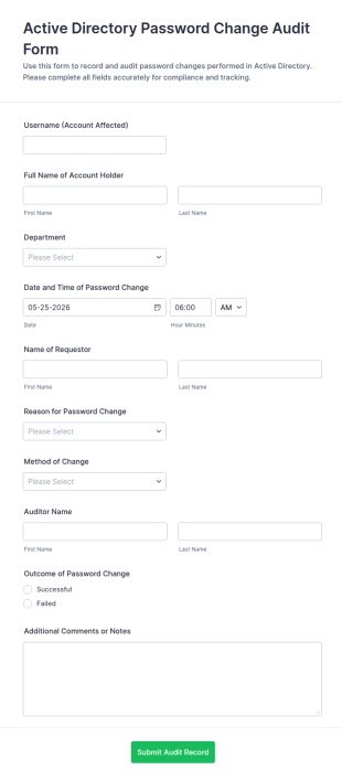 Active Directory Password Change Audit Form Template