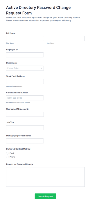 Active Directory Password Change Request Form Template