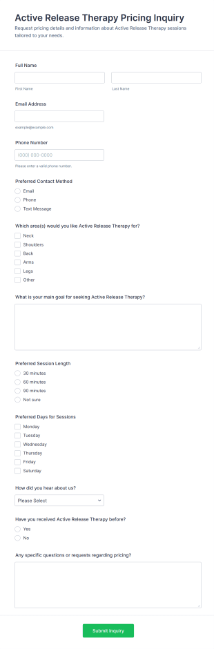 Active Release Therapy Pricing Inquiry Form Template