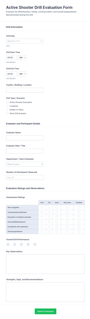 Active Shooter Drill Evaluation Form Template