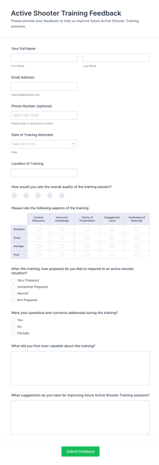 Active Shooter Training Feedback Form Template