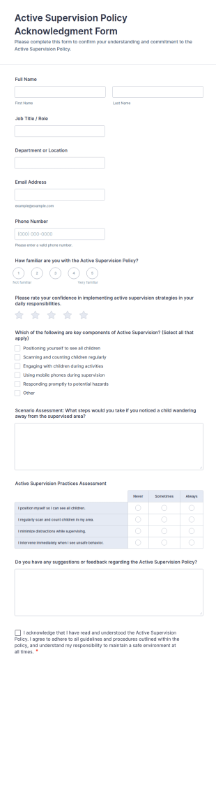 Active Supervision Policy Acknowledgment Form Template