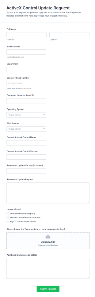 ActiveX Control Update Request Form Template