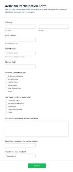Activism Participation Form Template